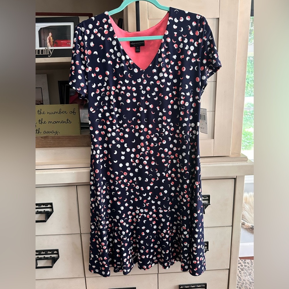Connected Apparel Navy and Pink Patterned Midi Dress! NWT Size 10